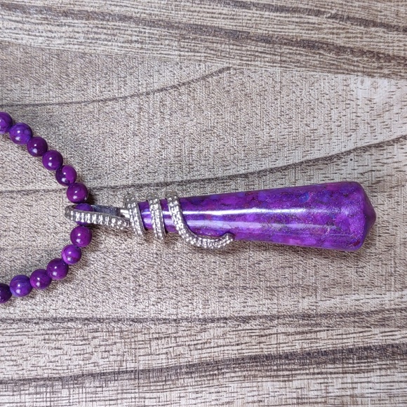 Jay King Purple Turquoise Bead Necklace w/Sterling Silver Wrapped Pendant - Picture 2 of 8